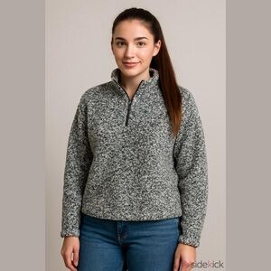 Emily B Sherpa Fleece Pullover Zip Blue White Cream Women Size XL